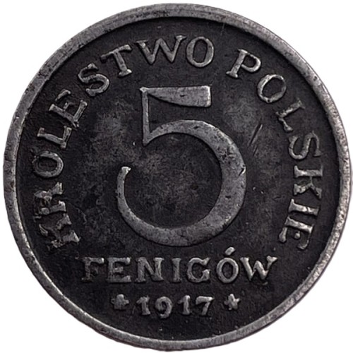 5 fenigów 1917 r. Królestwo Polskie rewers