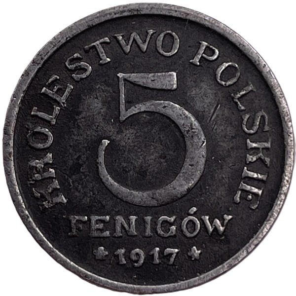 5 fenigów 1917 r. Królestwo Polskie rewers