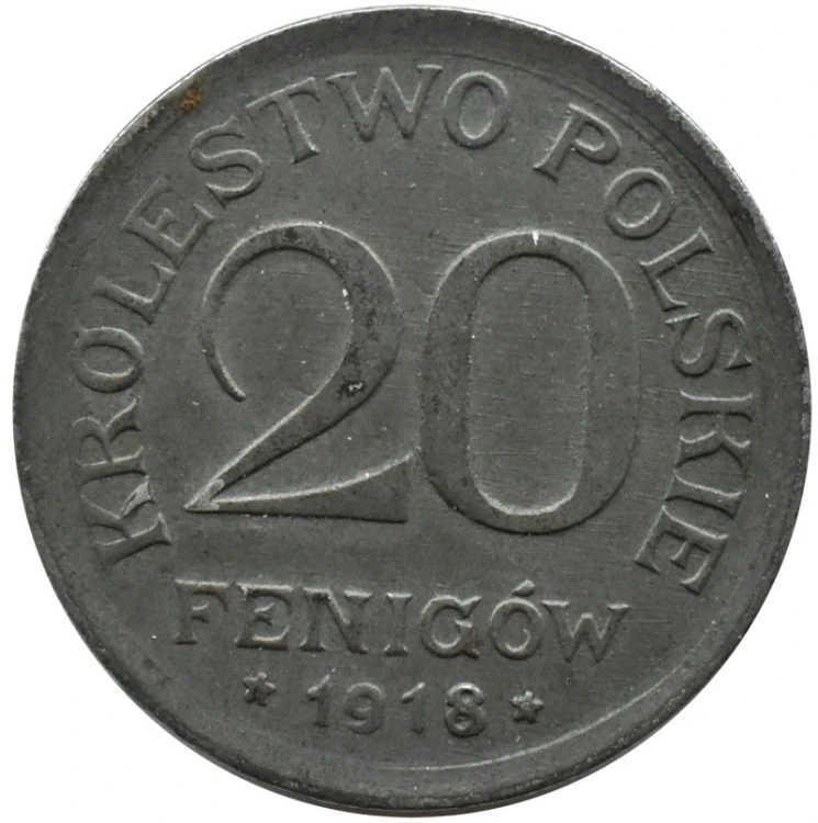 20 fenigów 1918 Królestwo Polskie rewers