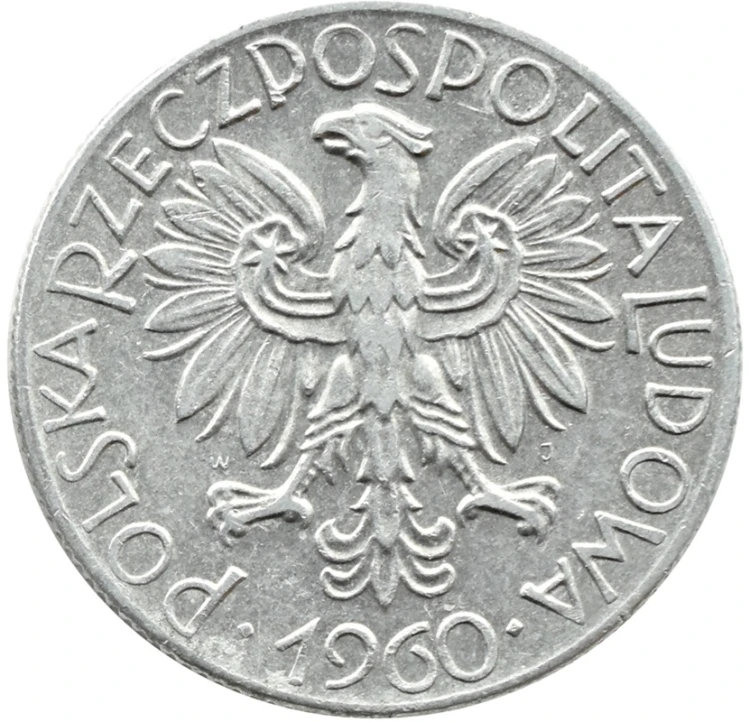 Moneta 5 zł Rybak 1960 stan 3 awers