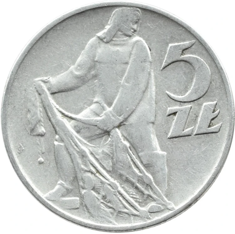 Moneta PRL 5 zł Rybak 1959 stan 2 rewers
