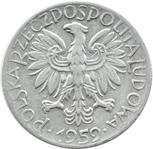 Moneta PRL 5 zł Rybak 1959 stan 2 awers