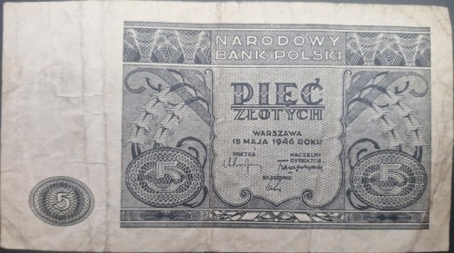 Banknot 5 zł 1946 awers