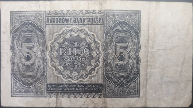 Banknot 5 zł 1946 rewers