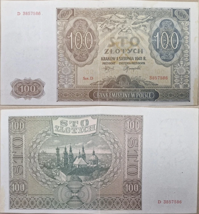 Banknot 100 zł 1941 stan 3