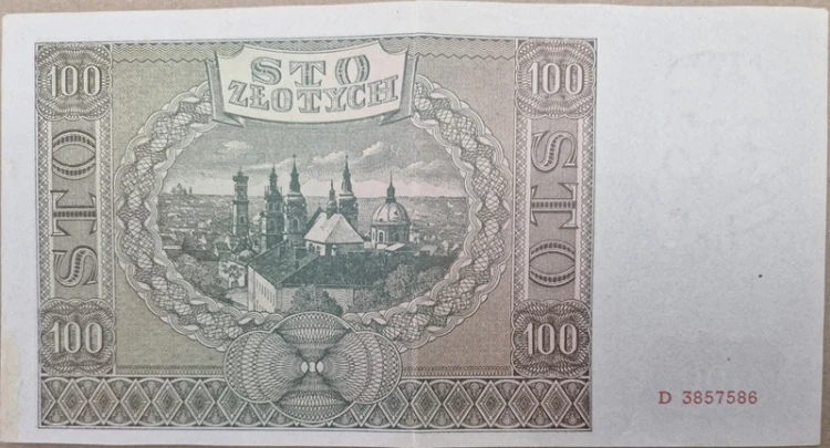 Banknot 100 zł 1941 stan 2 rewers
