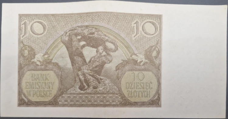 Banknot 10 złotych 1940 rewers