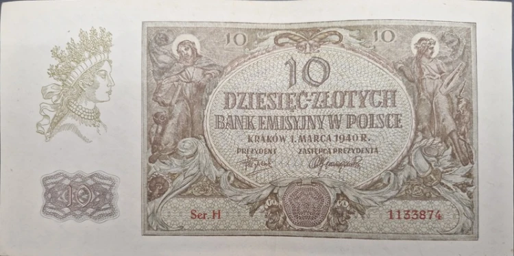 Banknot 10 złotych 1940 awers