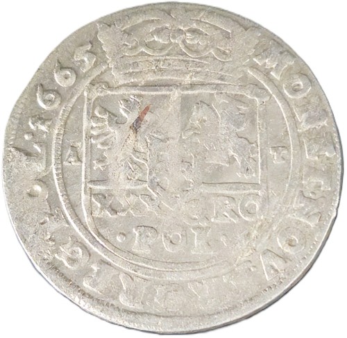 Moneta 30 groszy Tymf 1665 AT Bydgoszcz Jan II Kazimierz rewers
