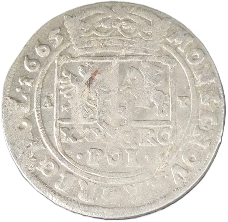 Moneta 30 groszy Tymf 1665 AT Bydgoszcz Jan II Kazimierz rewers