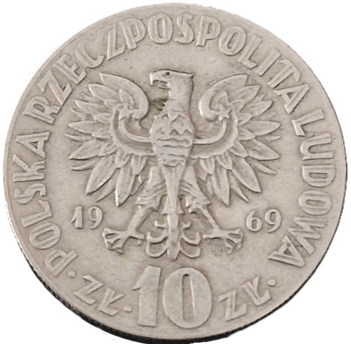 Moneta 10 zł Mikołaj Kopernik 1969 stan 3 awers