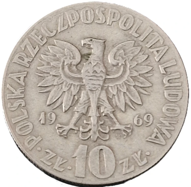 Moneta 10 zł Mikołaj Kopernik 1969 stan 3 awers