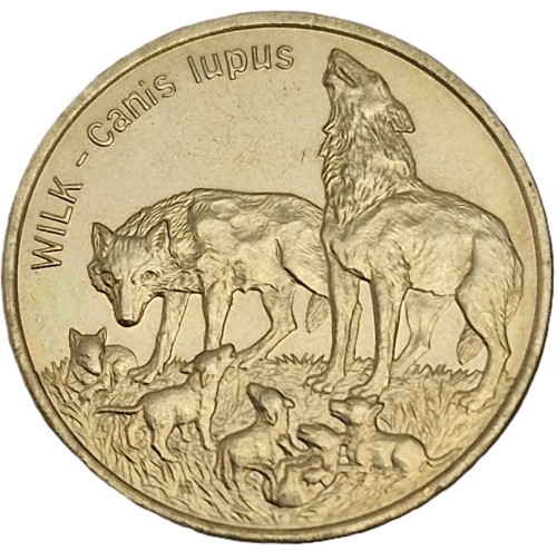 Moneta okolicznościowa 2 zł Wilk 1999 rewers