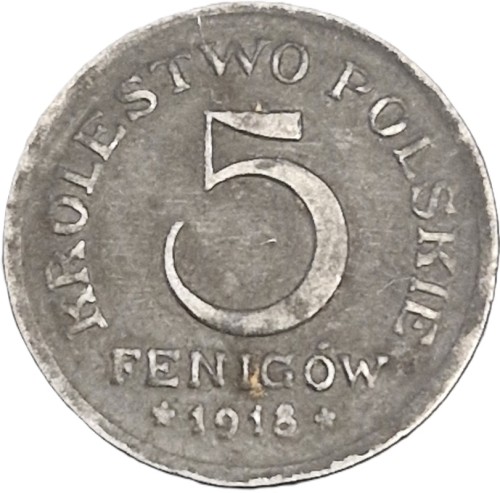 5 fenigów 1918 Królestwo Polskie rewers