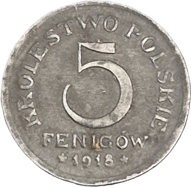 5 fenigów 1918 Królestwo Polskie rewers