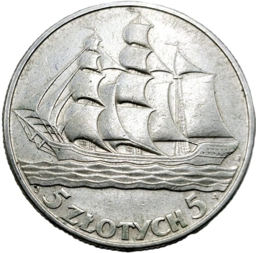 Moneta 5 zł 1936 Żaglowiec rewers