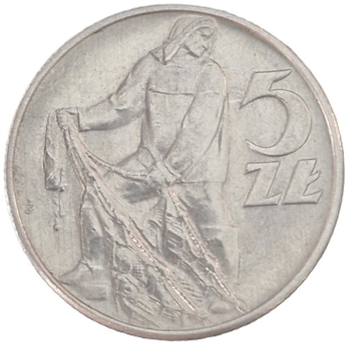 Moneta 5 zł Rybak 1973 stan 1 rewers