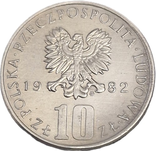 Moneta 10 złotych Bolesław Prus 1982 awers