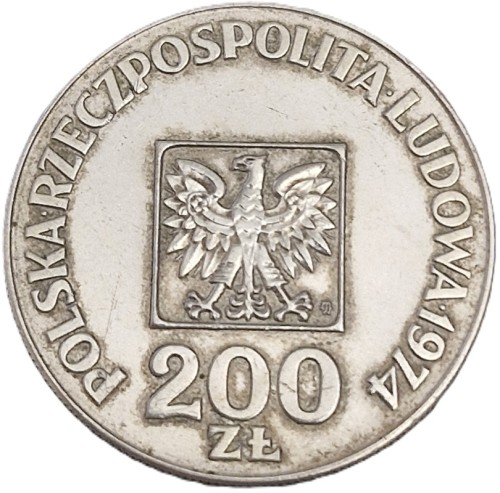 Moneta 200 zł XXX lat PRL Mapa 1974r awers