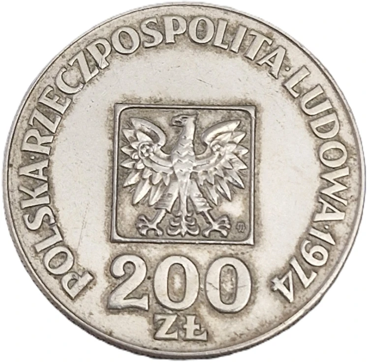 Moneta 200 zł XXX lat PRL Mapa 1974r awers