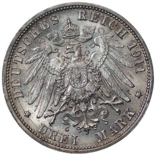 Moneta 3 marki 1911 Wirtembergia awers