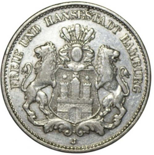 Moneta 2 marki 1876 J Hamburg rewers
