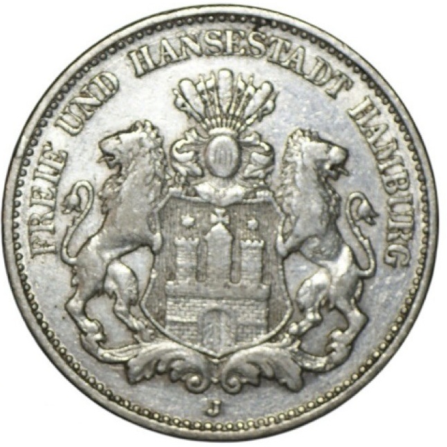 Moneta 2 marki 1876 J Hamburg rewers