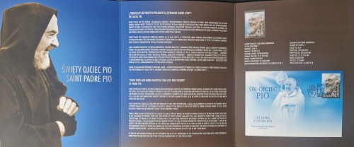 Folder Święty Ojciec Pio 2018 znaczek środek