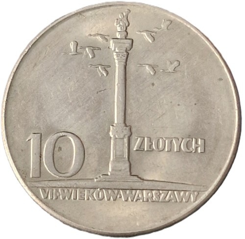 Moneta 10 zł Kolumna Zygmunta 1965 rewers