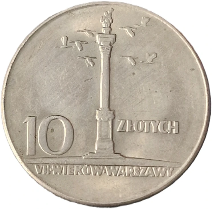 Moneta 10 zł Kolumna Zygmunta 1965 rewers