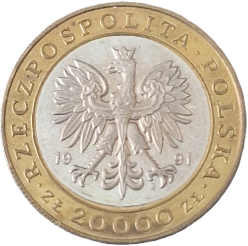 Moneta 20000 zł 225 lat Mennicy Warszawskiej 1991 awers