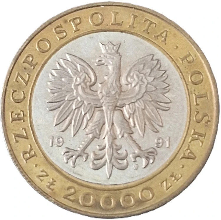 Moneta 20000 zł 225 lat Mennicy Warszawskiej 1991 awers