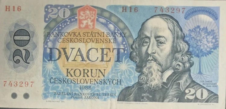 Czechosłowacja banknot 20 koron 1988 awers