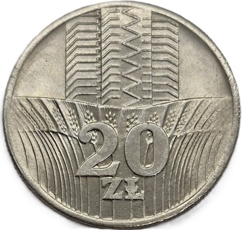 20 zł Wieżowiec i kłosy 1974 b.z. rewers