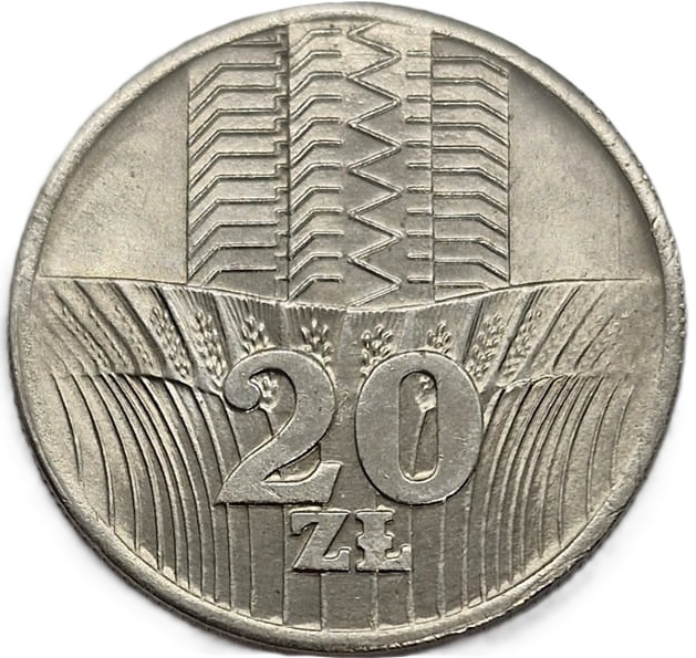 20 zł Wieżowiec i kłosy 1974 b.z. rewers