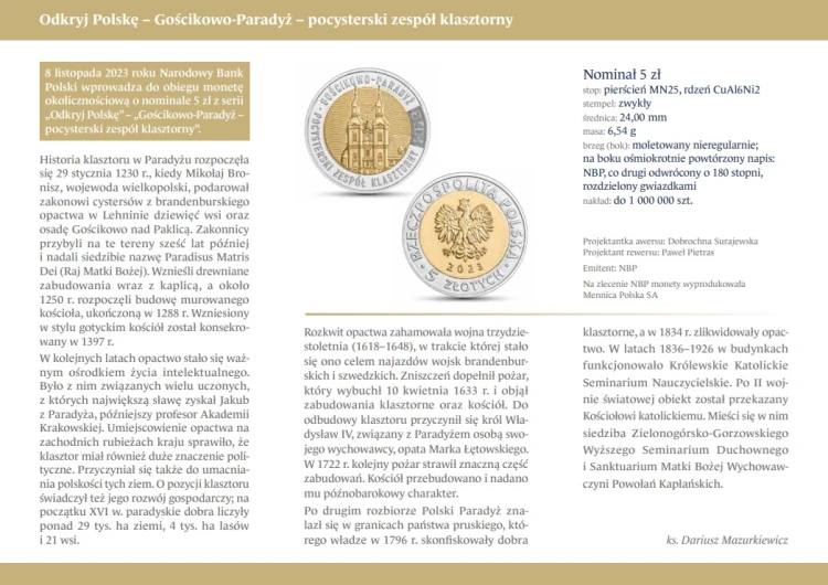 Folder emisyjny 2023 5 zł Paradyż środek