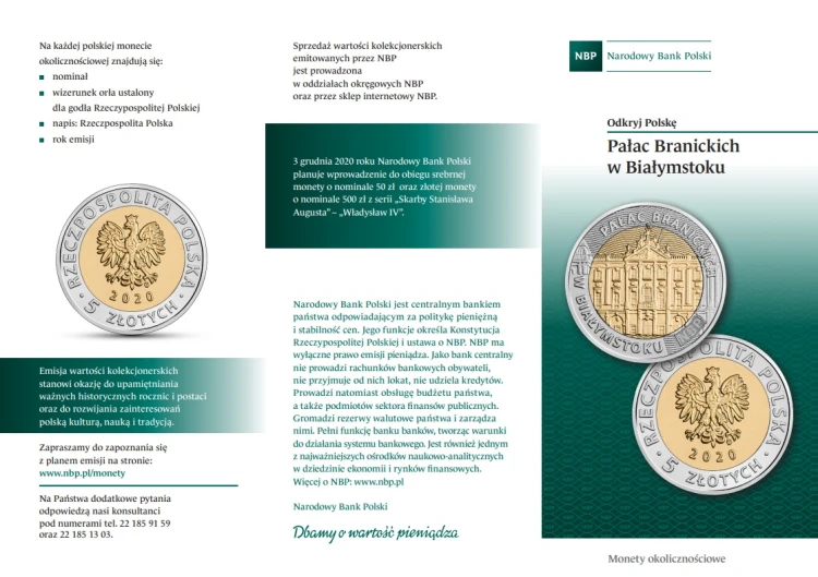 Folder emisyjny 2020 5 zł Pałac Branickich
