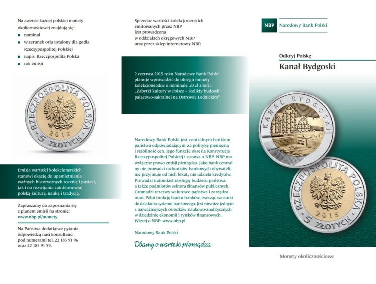 Folder emisyjny 2015 5 zł Kanał Bydgoski