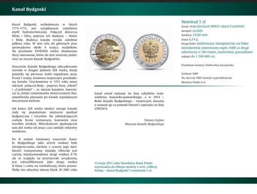Folder emisyjny 2015 5 zł Kanał Bydgoski środek