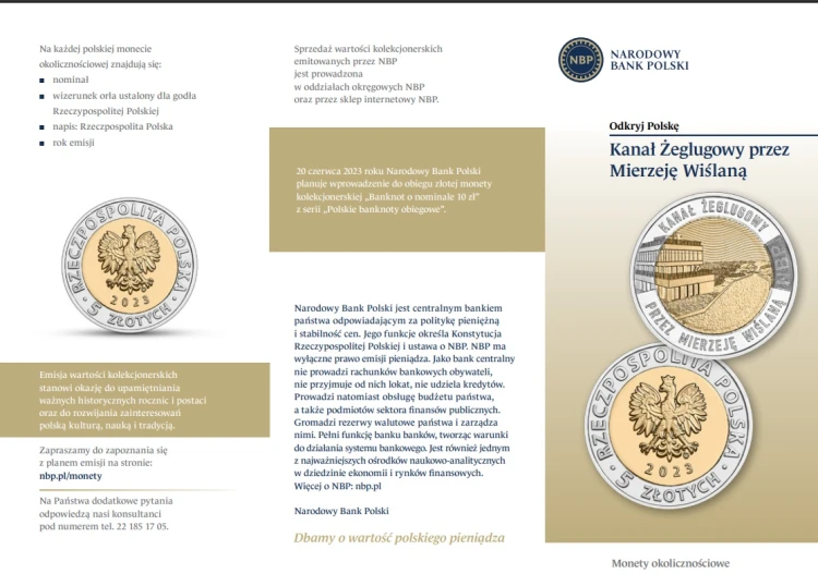 Folder emisyjny 2023 5 zł Kanał Żeglugowy prze Mierzeję Wiślaną