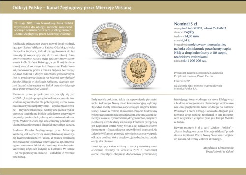 Folder emisyjny 2023 5 zł Kanał Żeglugowy prze Mierzeję Wiślaną środek