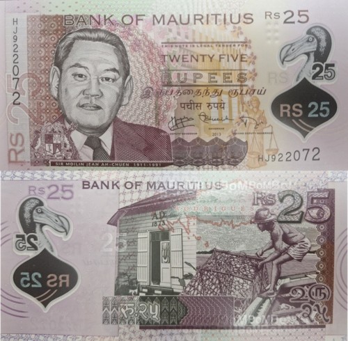 Mauritius banknot 25 rupii 2013 UNC polimer