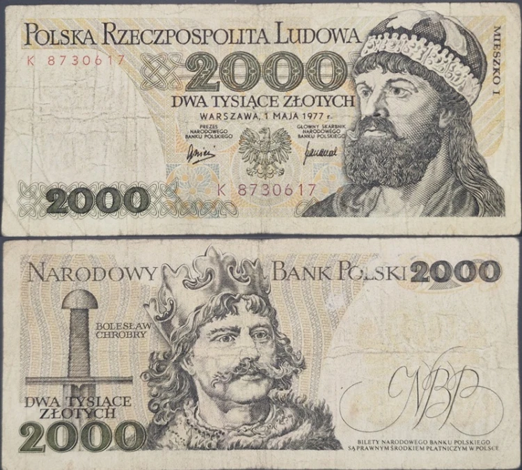 Banknot 2000 zł Mieszko I 1977 stan 3