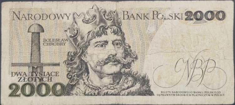 Banknot 2000 zł Mieszko I 1977 stan 3 rewers