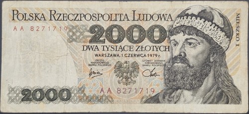 anknot 2000 zł 1979 seria dwuliterowa Mieszko I stan 3 awers