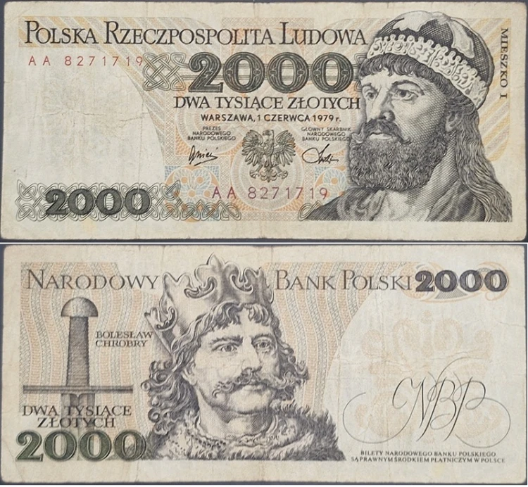 anknot 2000 zł 1979 seria dwuliterowa Mieszko I stan 3