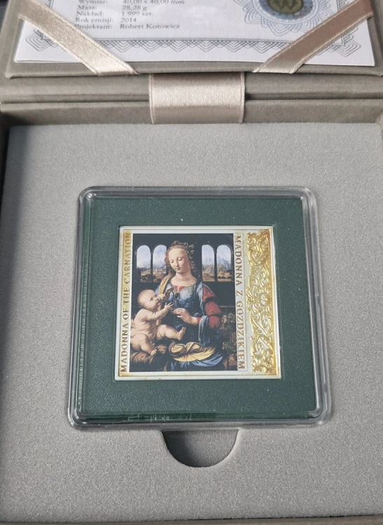 Moneta 1 dolar Madonna z Goździkiem Arcydzieła renesansu 2014 rewers