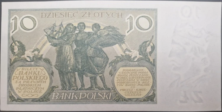 Banknot 10 złotych 1929 stan 2 awers