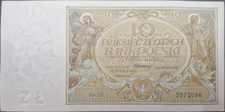 Banknot 10 złotych 1929 stan 2 rewers