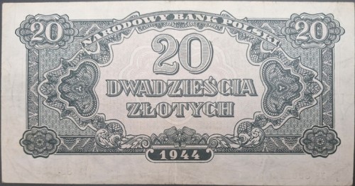 Banknot 20 zł 1944 r. seria lubelska awers